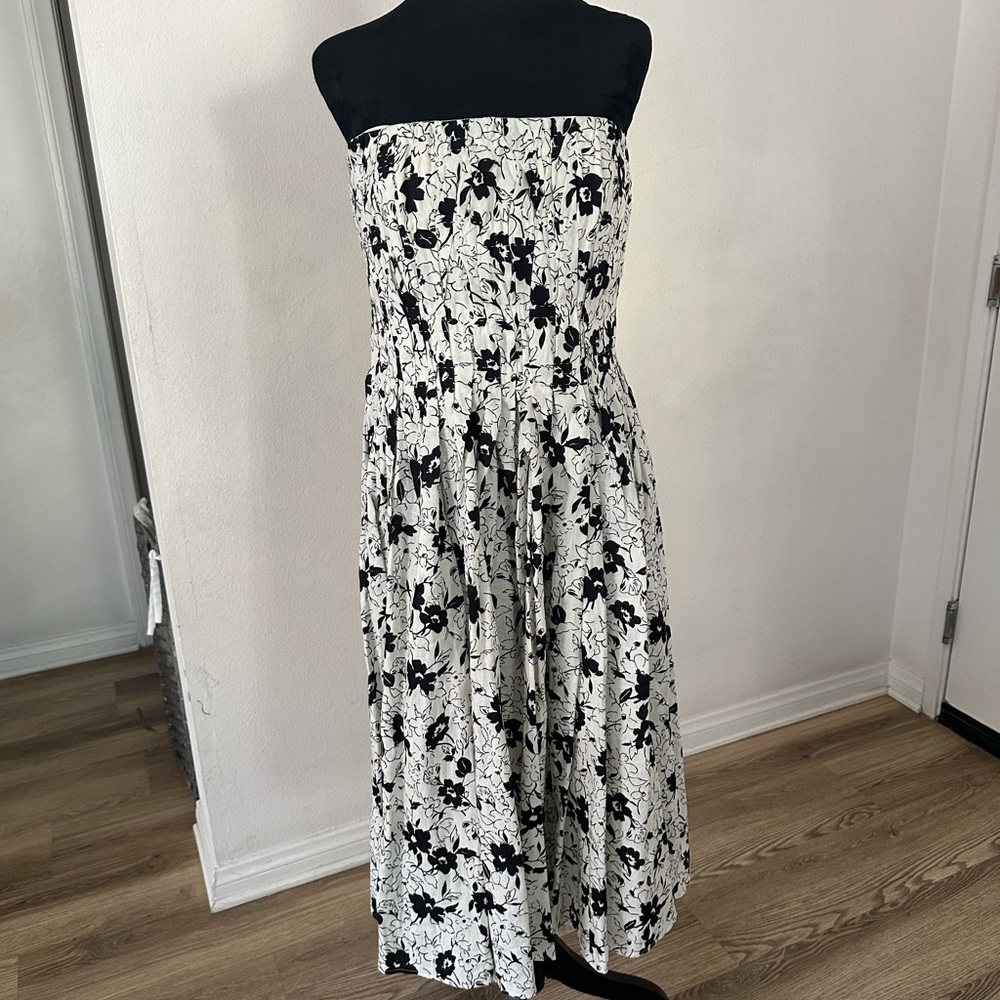 Elegant Black and White Floral Strapless Dress Polo Ralph Lauren